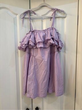 Free People Lavender Ruffle Tie-Shoulder Mini Dress with removable straps